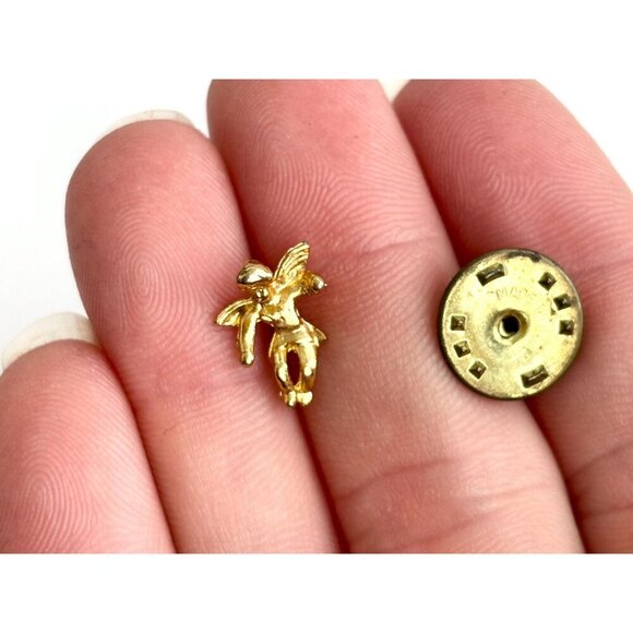 Teeny Tiny Cherub Gold T Angel Figural Vintage Religious | Catholic Lapel Pin - Picture 5 of 8